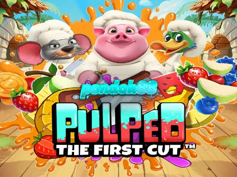 Tampilan visual slot Pulped: The First Cut dengan karakter koki hewan